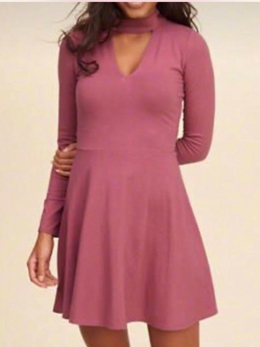 Hollister Chocker Neck Longsleeve Skater Dress | Pink | Small